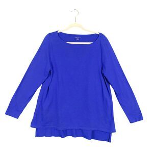 EILEEN FISHER Blue Organic Cotton Long Sleeve Top Sustainable SIZE PETITE LARGE